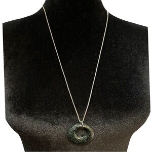 Green Jasper Pendant Necklace Natural Healing Stone Silver Tone Chain